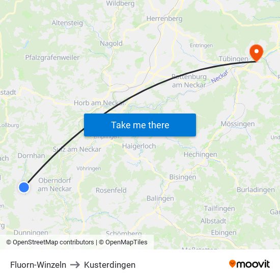Fluorn-Winzeln to Kusterdingen map