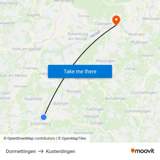 Dormettingen to Kusterdingen map
