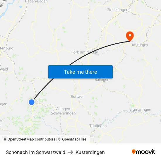 Schonach Im Schwarzwald to Kusterdingen map