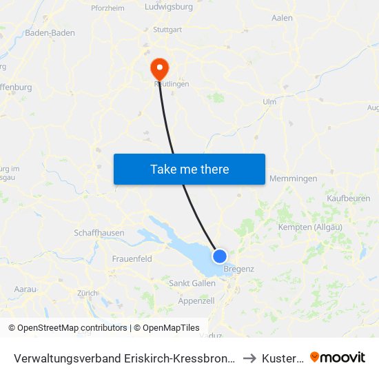 Verwaltungsverband Eriskirch-Kressbronn am Bodensee-Langenargen to Kusterdingen map