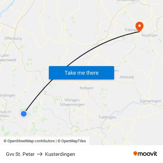 Gvv St. Peter to Kusterdingen map