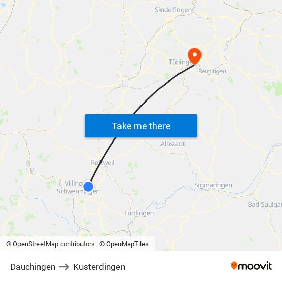 Dauchingen to Kusterdingen map