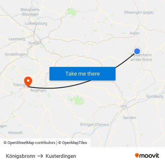 Königsbronn to Kusterdingen map