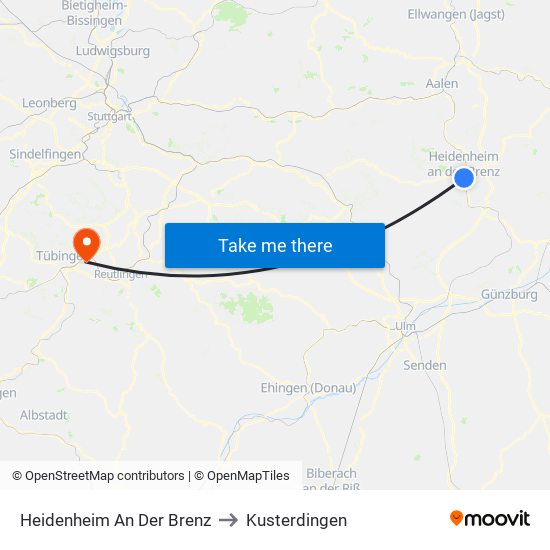Heidenheim An Der Brenz to Kusterdingen map