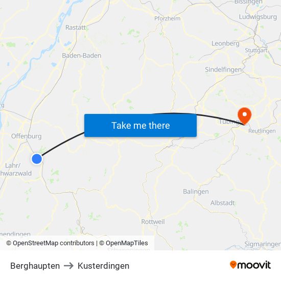 Berghaupten to Kusterdingen map