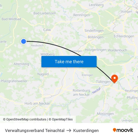 Verwaltungsverband Teinachtal to Kusterdingen map