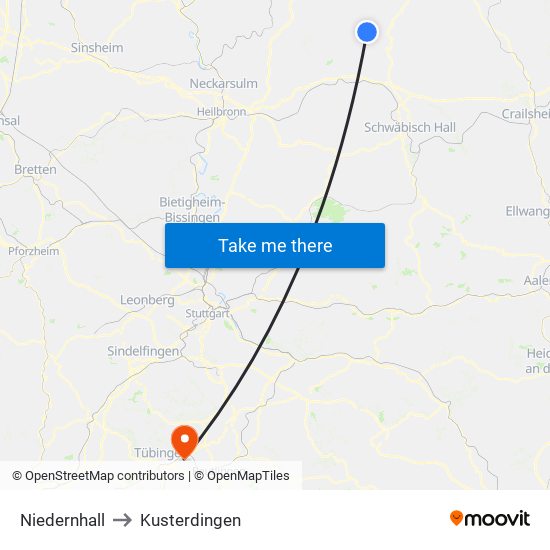 Niedernhall to Kusterdingen map