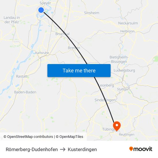 Römerberg-Dudenhofen to Kusterdingen map