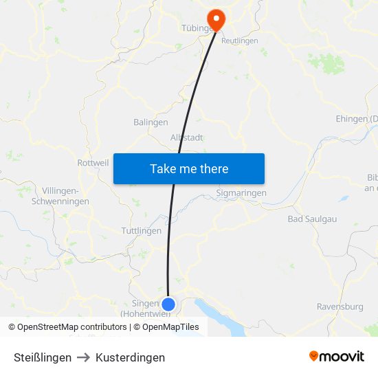 Steißlingen to Kusterdingen map