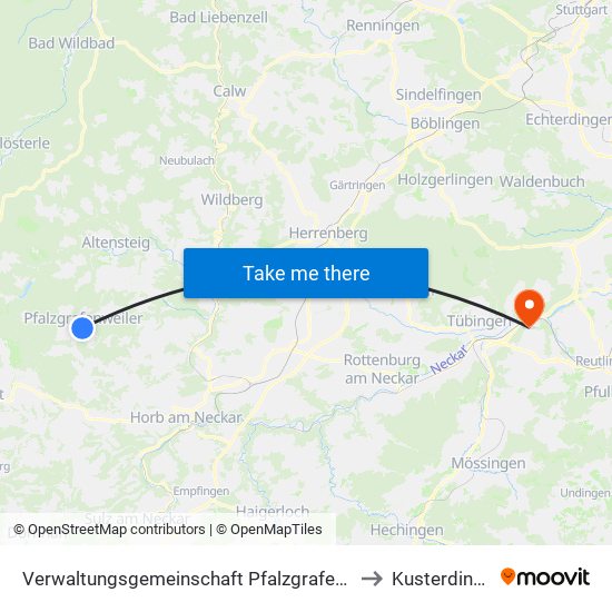 Verwaltungsgemeinschaft Pfalzgrafenweiler to Kusterdingen map