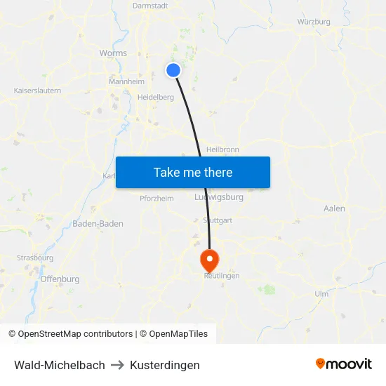 Wald-Michelbach to Kusterdingen map