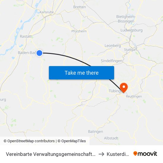 Vereinbarte Verwaltungsgemeinschaft Gernsbach to Kusterdingen map