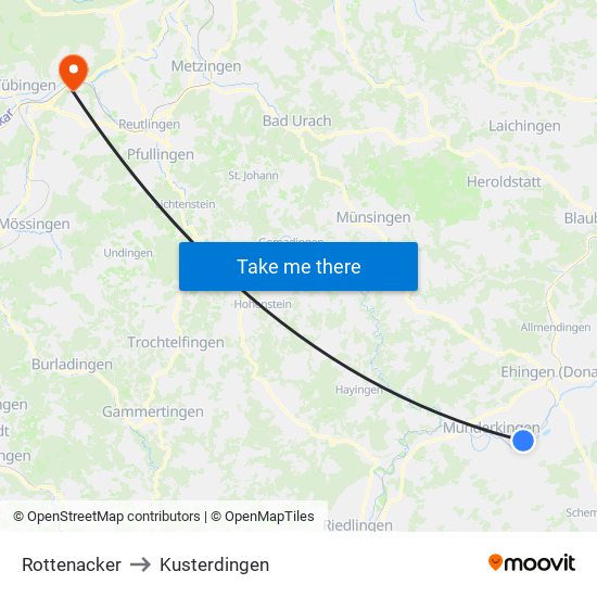 Rottenacker to Kusterdingen map