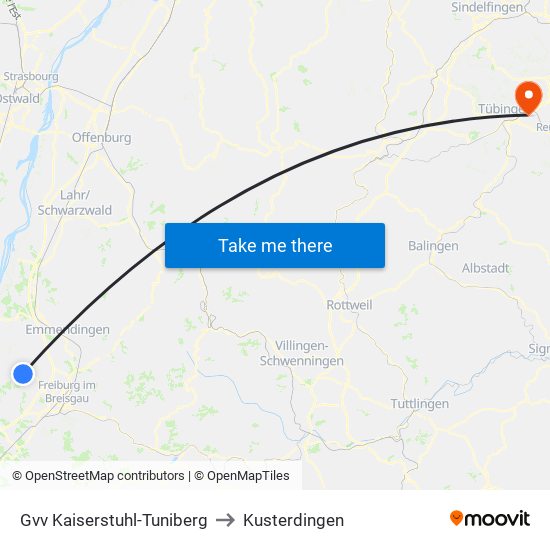 Gvv Kaiserstuhl-Tuniberg to Kusterdingen map