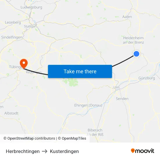 Herbrechtingen to Kusterdingen map
