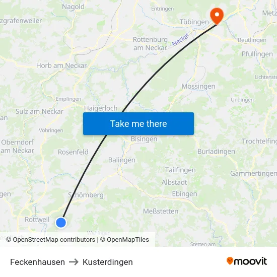 Feckenhausen to Kusterdingen map