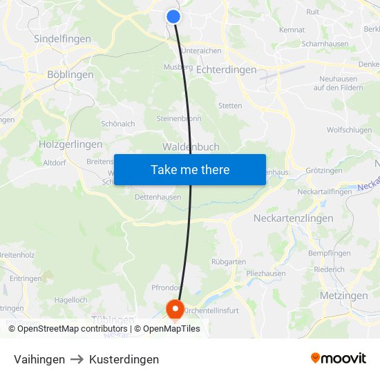 Vaihingen to Kusterdingen map