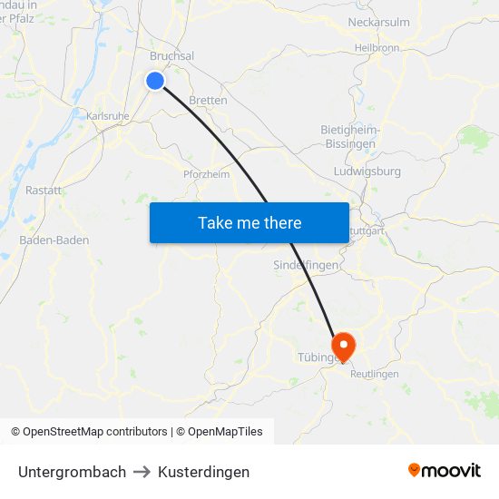 Untergrombach to Kusterdingen map