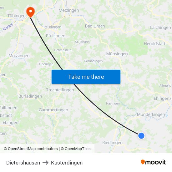 Dietershausen to Kusterdingen map