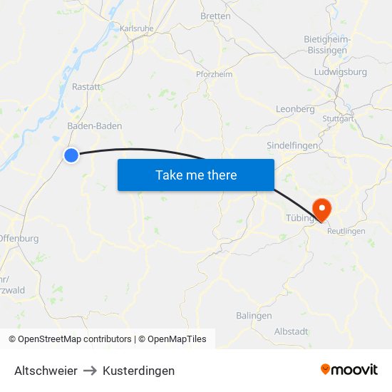 Altschweier to Kusterdingen map