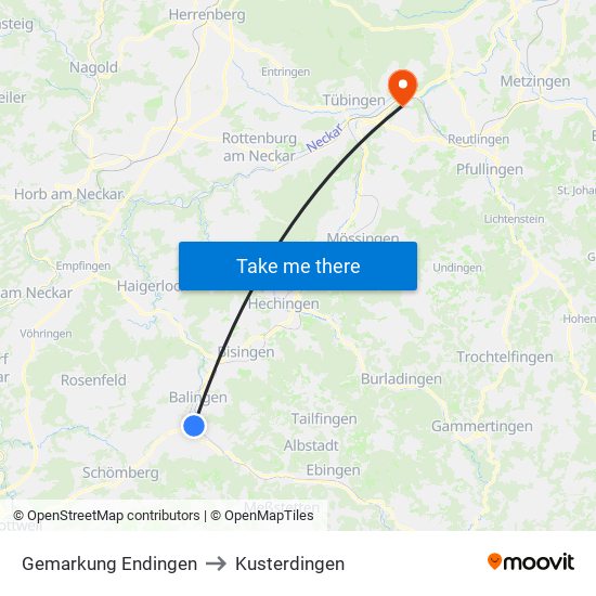 Gemarkung Endingen to Kusterdingen map