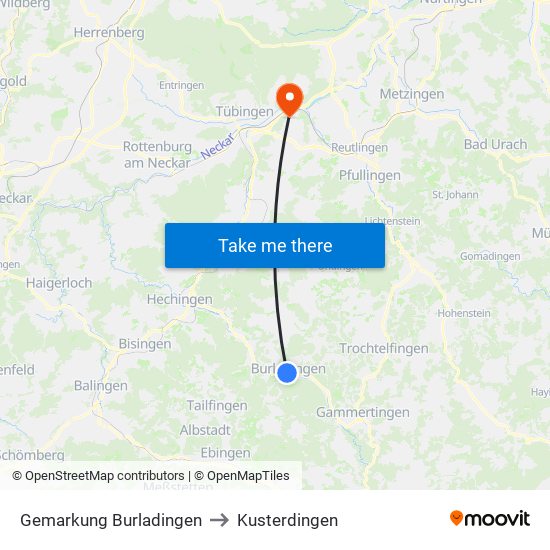 Gemarkung Burladingen to Kusterdingen map