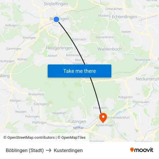Böblingen (Stadt) to Kusterdingen map