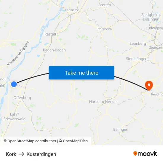 Kork to Kusterdingen map