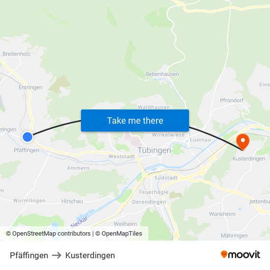 Pfäffingen to Kusterdingen map