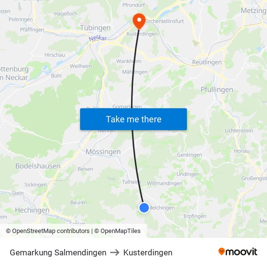 Gemarkung Salmendingen to Kusterdingen map