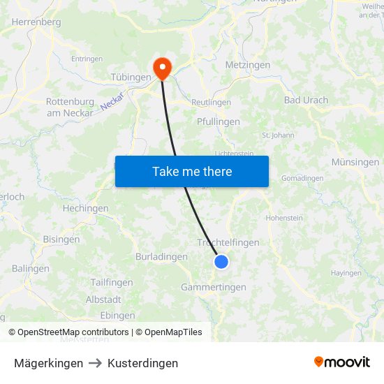 Mägerkingen to Kusterdingen map