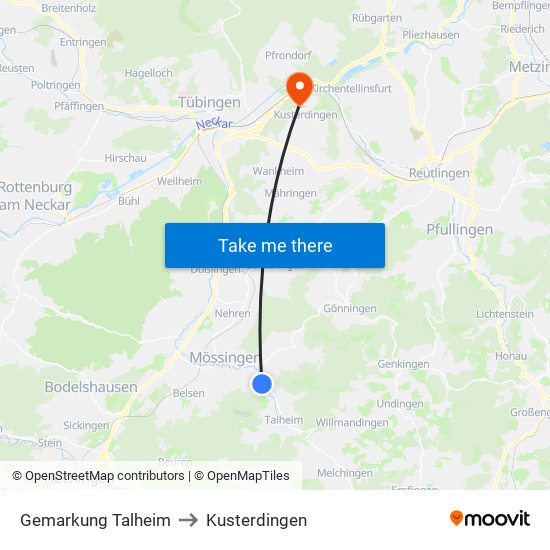 Gemarkung Talheim to Kusterdingen map