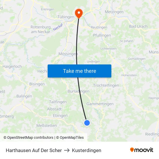 Harthausen Auf Der Scher to Kusterdingen map