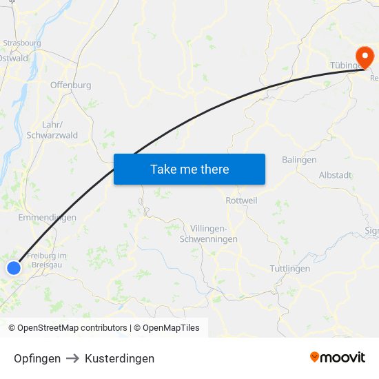 Opfingen to Kusterdingen map