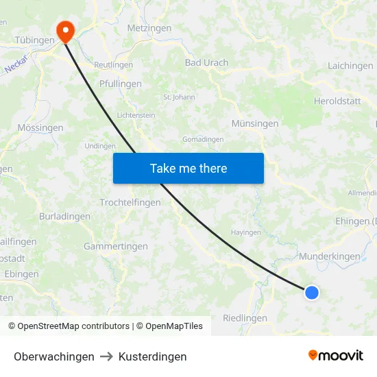 Oberwachingen to Kusterdingen map