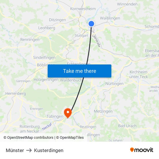 Münster to Kusterdingen map