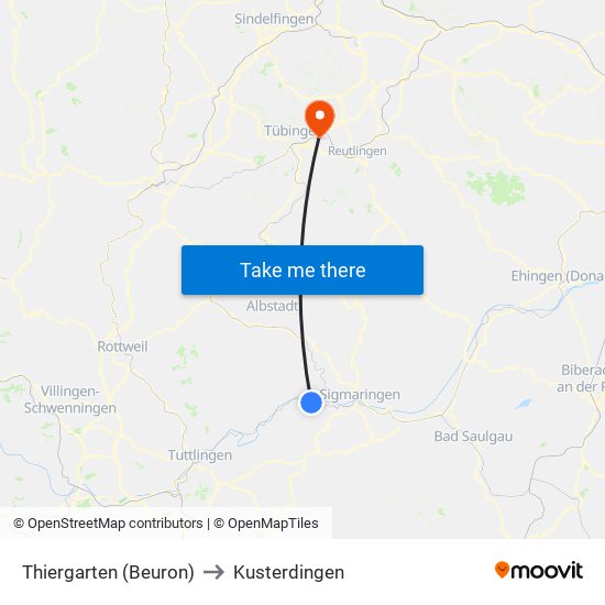 Thiergarten (Beuron) to Kusterdingen map