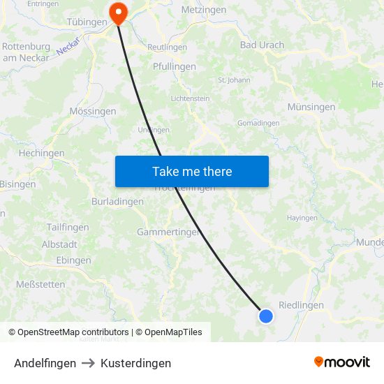 Andelfingen to Kusterdingen map