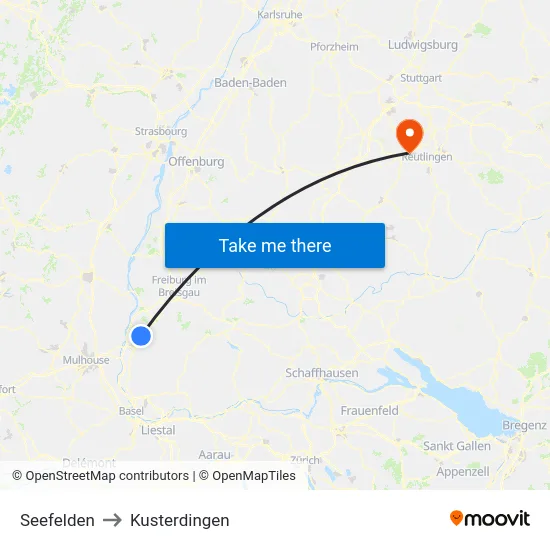 Seefelden to Kusterdingen map