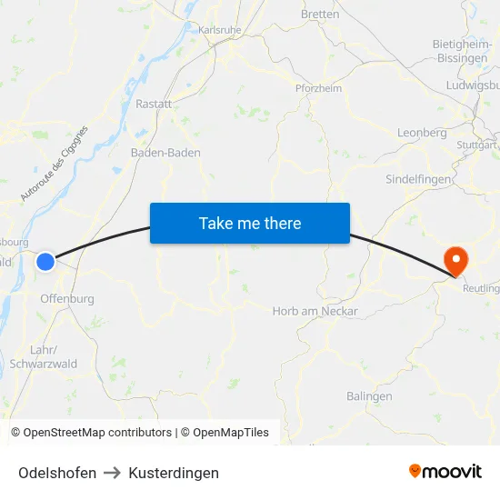 Odelshofen to Kusterdingen map
