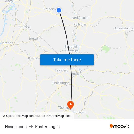 Hasselbach to Kusterdingen map