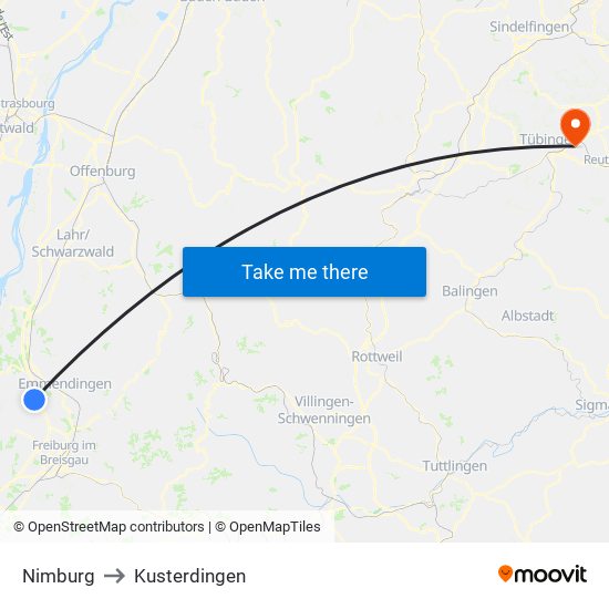 Nimburg to Kusterdingen map