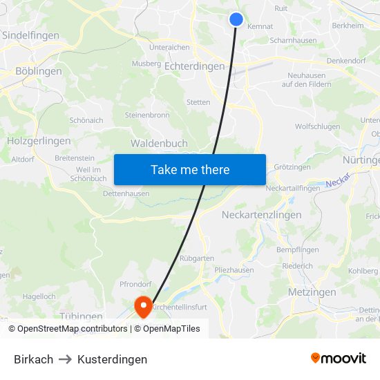 Birkach to Kusterdingen map