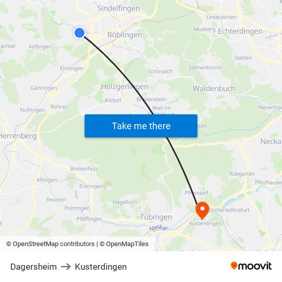 Dagersheim to Kusterdingen map