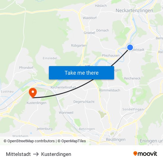 Mittelstadt to Kusterdingen map