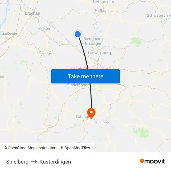 Spielberg to Kusterdingen map