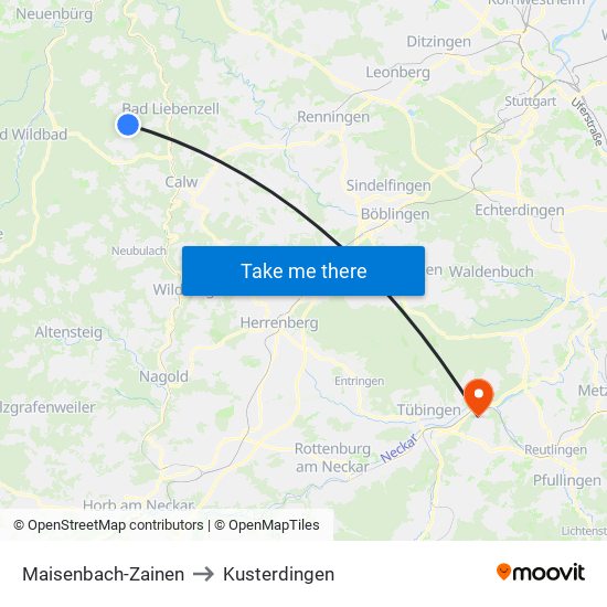 Maisenbach-Zainen to Kusterdingen map