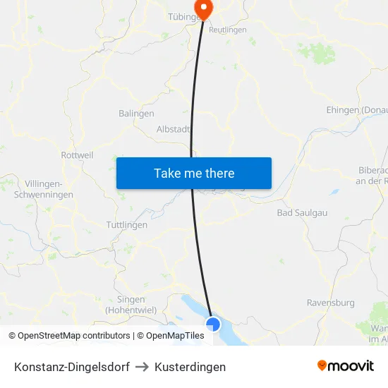 Konstanz-Dingelsdorf to Kusterdingen map