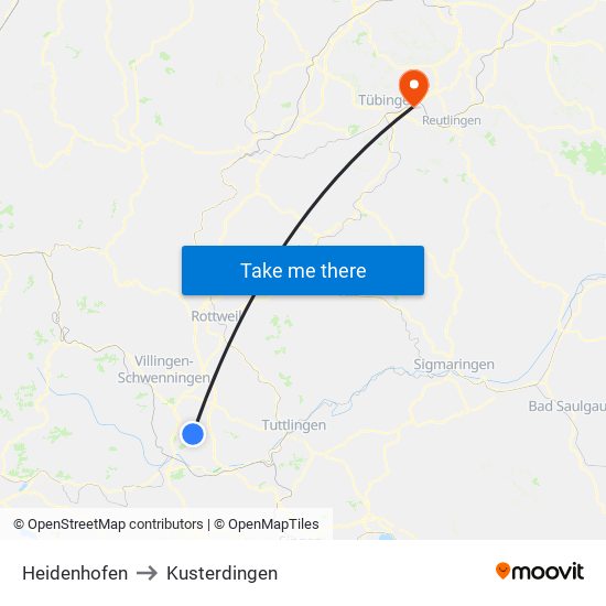 Heidenhofen to Kusterdingen map