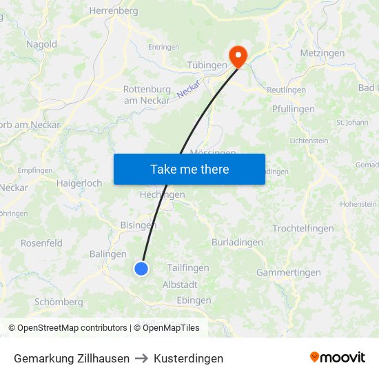 Gemarkung Zillhausen to Kusterdingen map